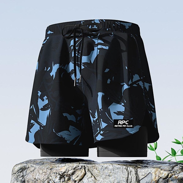 Badbyxor med Kompressionsfoder Stretch Herr Badkläder 2 i 1 Snabbtorkande A7 Black 4XL(recommended165-185 pounds)