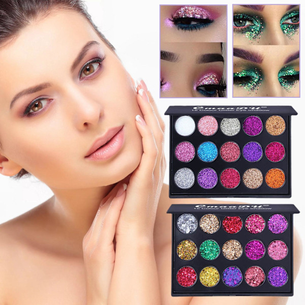 15 Färger Paljett Högpigmenterad Ögonskugga Ögonmakeup Skuggpalett E8I5 02 6.5g