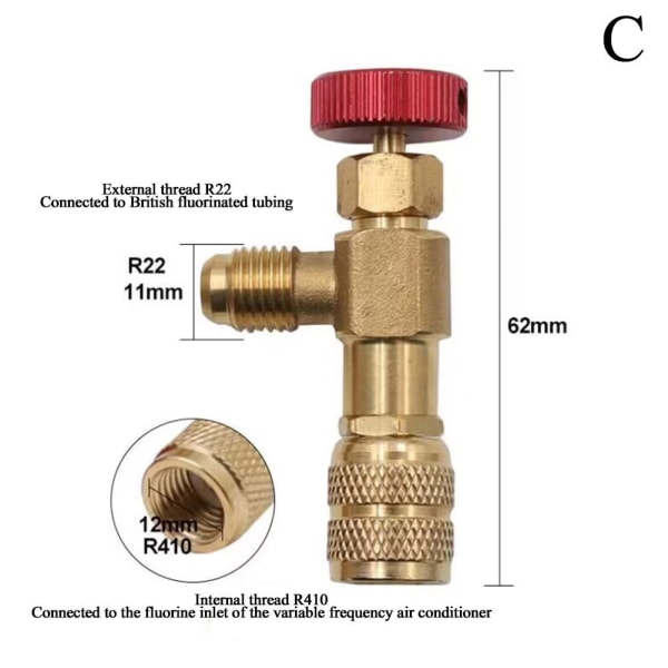 1/4 Köldmediesäkerhetsadapterventil för R410A R22 Luftkonditionering A one size