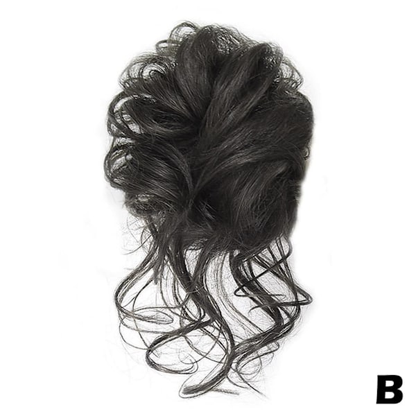 Lockig Messy Bun Hårstycke Scrunchie Upprullad Hårknut Hästsvans-Hårförlängningar Äkta som mänskligt hår black one size