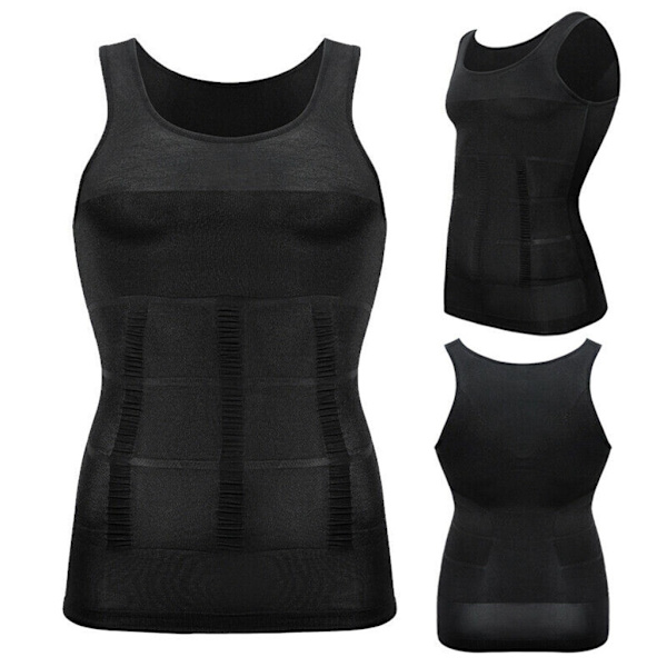 Herr Underkläder Slimmande Kroppsformande Väst Bröstkompressionströja Formare Midja Abs Mage Tank Top Undertröja Magekontroll black M