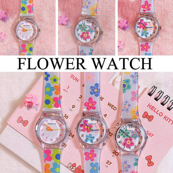 Dam Sommar Transparenta Blomma Klockor Färgglada Casual Klocka Digital Rund S1L6 C One size