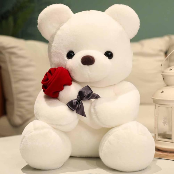 9,8'' Teddy Bear Doll med Rose Soft Comfort Doll Valentine' white 25