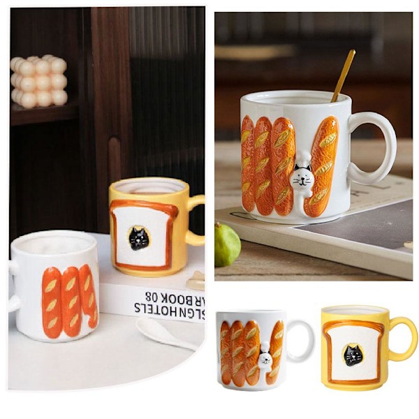 Bröd Mugg Keramisk Kaffemugg, Mjölkkopp för Frukost, Te Chunk B 1pcs