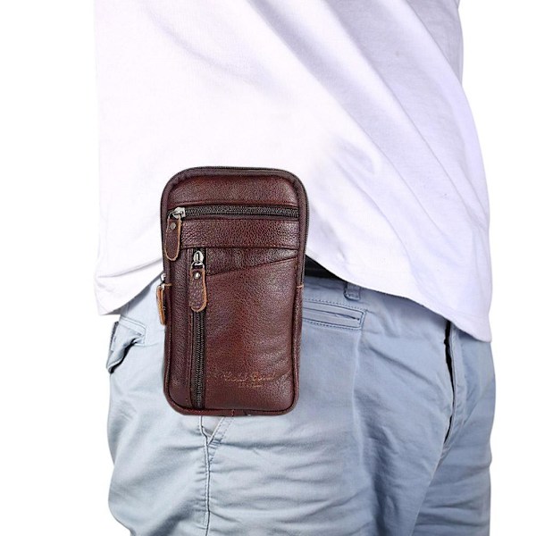 Herr Äkta Läder Mode Telefonficka Bältesväska Midjeväska Crossbody Pack Y black One-size