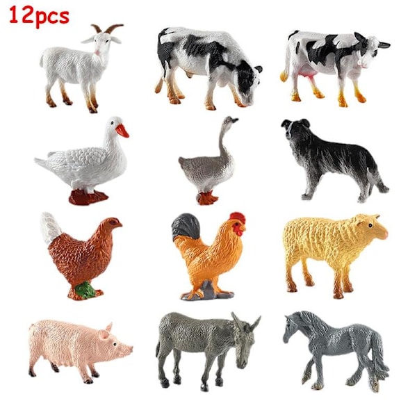 Leksaksfigurer Bondgårdsdjur Realistiska Actiondjur i Dekor 12-pack Set Carry N A9Y7