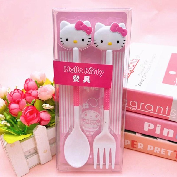 Japansk Tecknad Flickig Färg Porslin Set Sött Barn Soppset Sked Portabel Student Gaffel J5T7 rose cat 1set
