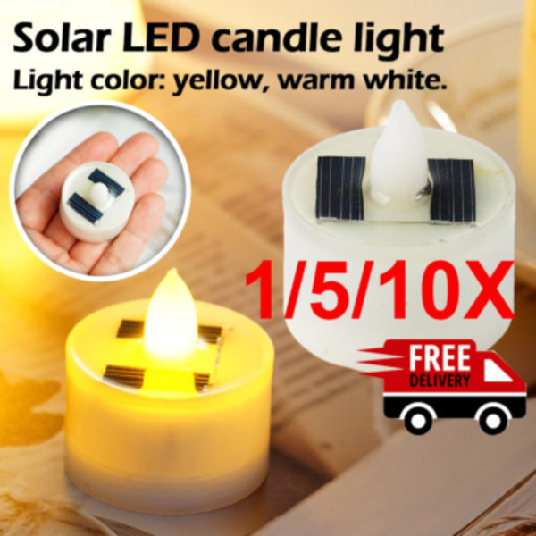 NYA 1/5/10x Solar LED Värmeljus Solcellsljus Trädgård Inom-/Utomhus❃ Warm white One-size 10pcs