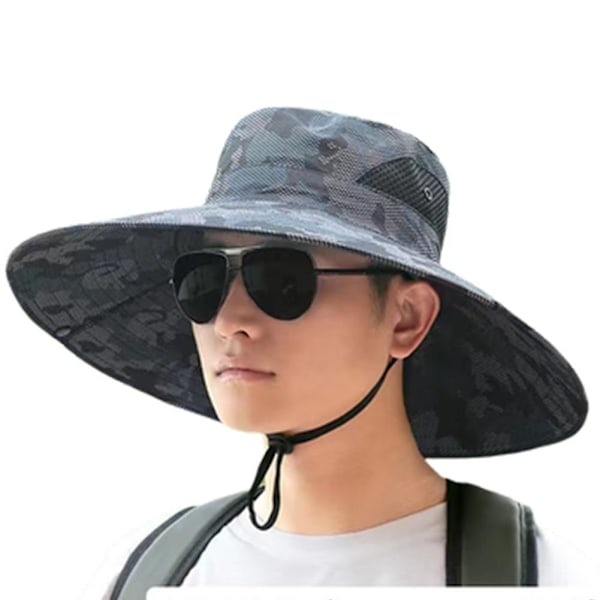 Fiskehatt för män med stor brätte, sommarsolskydd vikbar kamouflage F9 Blue 1pcs