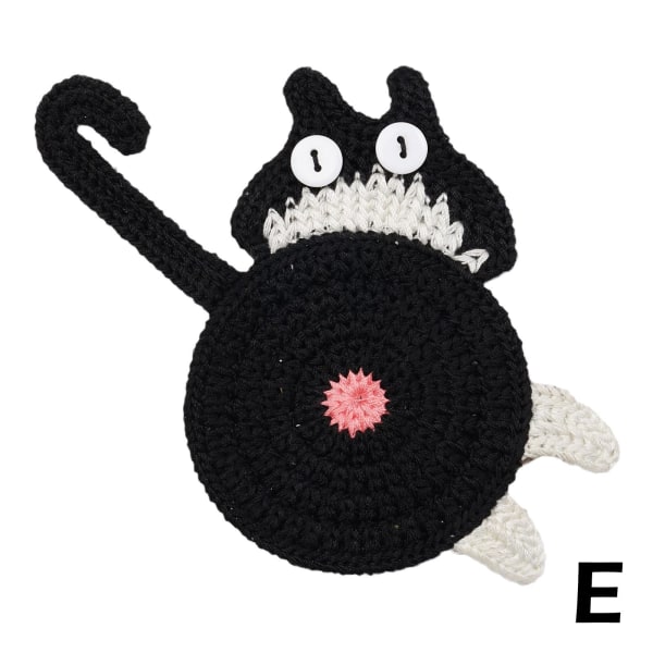 JHIALG Novelty Cat Butt Coaster, Funny Cat Butt Crochet Drink Co black white One-size