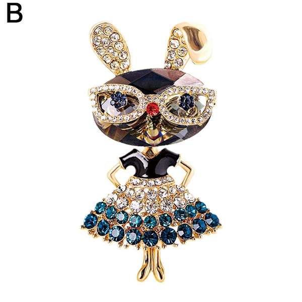 Rhinestone Crystal Bunny Pin Miss Rabbit Brosch med Klänning och G Red 6.5*3.6cm