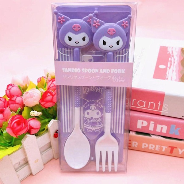 Japansk Tecknad Flickig Färg Porslin Set Sött Barn Soppset Sked Portabel Student Gaffel J5T7 purple 1set