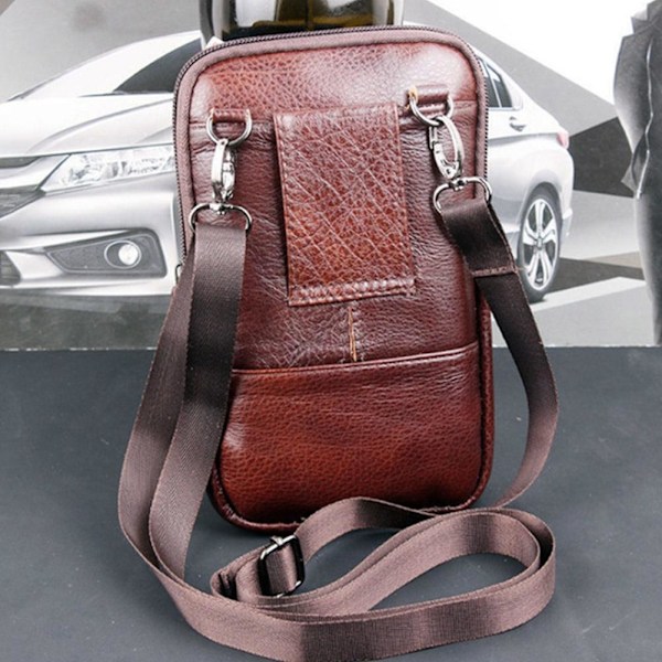 Herr Äkta Läder Mode Telefonficka Bältesväska Midjeväska Crossbody Pack Y black One-size