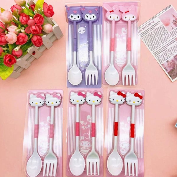 Japansk Tecknad Flickig Färg Porslin Set Sött Barn Soppset Sked Portabel Student Gaffel J5T7 pink rabbit 1set