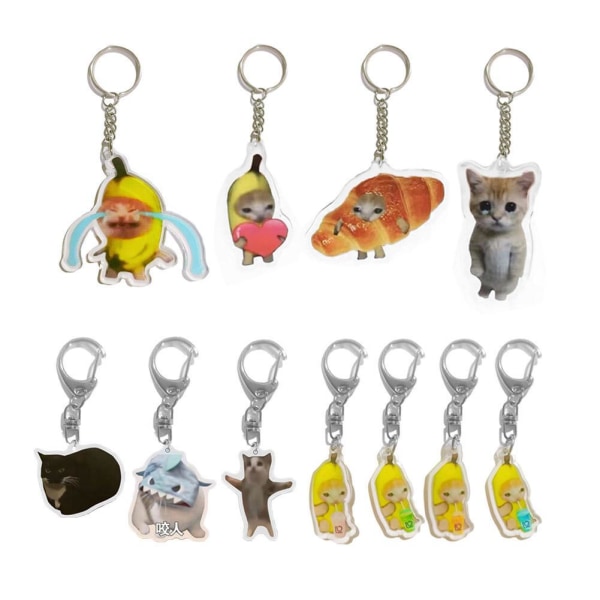 Hjärta katt Gulligt Hot Banan Cat Expression Keychain D One size