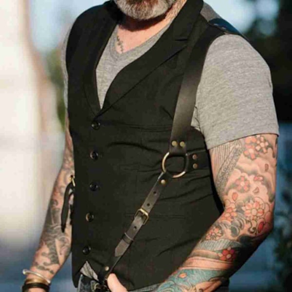 Fashion Punk Stil Justerbart Svart/Brunt Halvsele Bälte Konstläderbälte För Män brown One-size