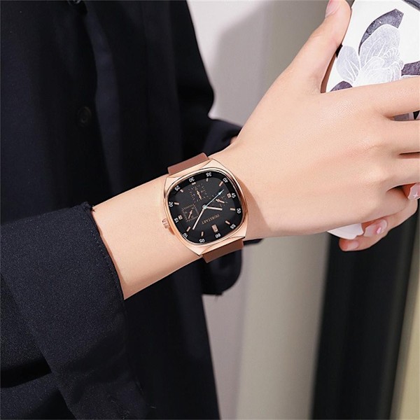 Silikon Quartzklocka för Dam Mode Fyrkantig Vattentät Armbandsur Sport X5L9 Black Rose Golden