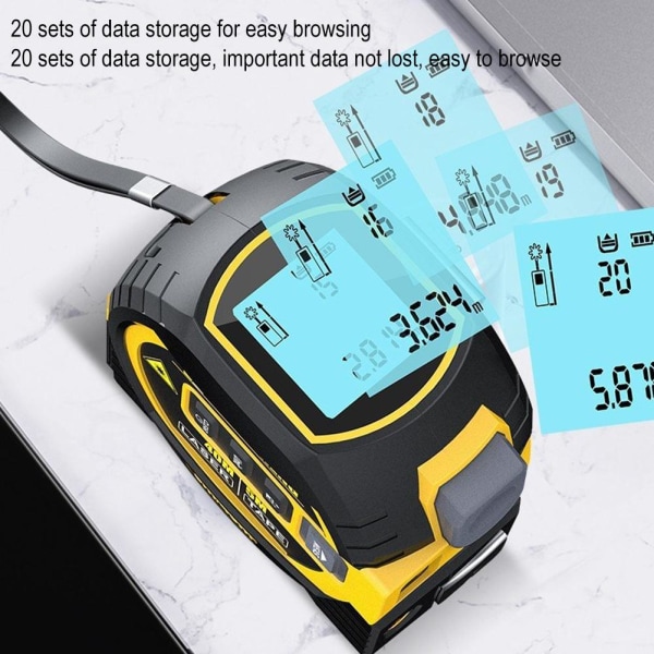 3 i 1 lasermåttband - Digitalt lasermåttband, exakt blue 40m