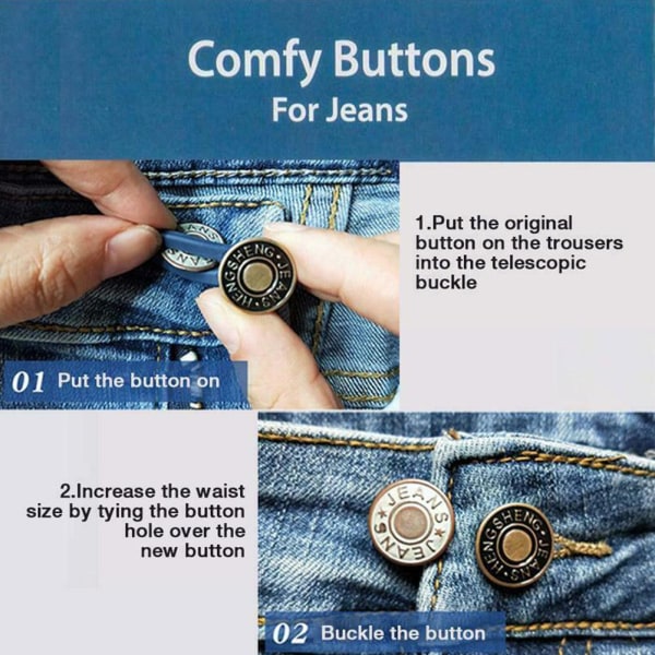 Jeans Infällbar midjeförlängare metallknappar Elastisk Bu gold one-size