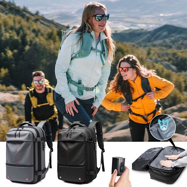 Vacpack Ryggsäck, Expanderbar Ryggsäck Med Vakuumkompression, Stöldskydd Vacpack Rese Vakuum Ryggsäck, Res med Lätthet och Maximera Utrymmet gray onesize