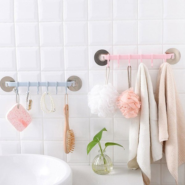 6 Krokar Vägg Vakuum Rack Sugkopp Handduk Badrum/Kök Hållare Sugpropp R3N8 pink 1PC