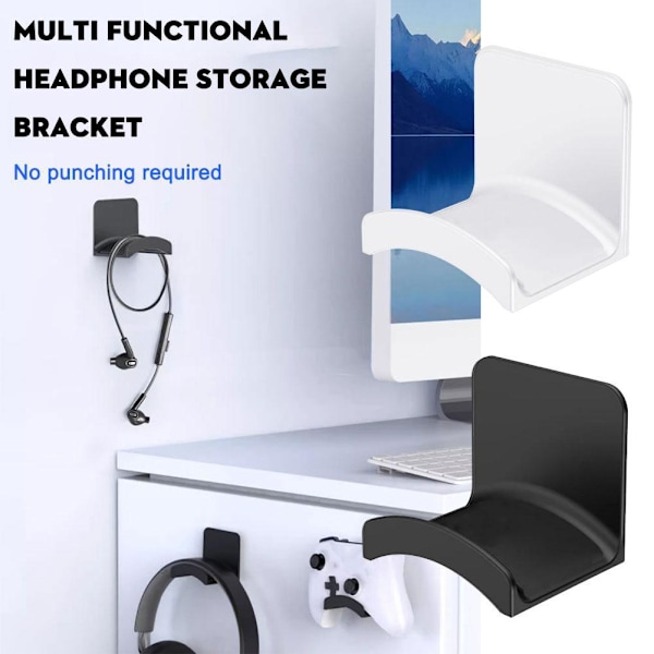 1x Hörlurshängare Under Skrivbord Krok Headset Display Ny Väggmonteringshållare -AU.  White 2pcs