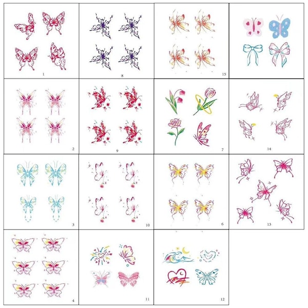 15 ark Mini Finger Färgglada Fjäril Tatuering Klistermärken Färg Söta Klistermärken Tatuering Vattentät Q4V7 B set 15pcs
