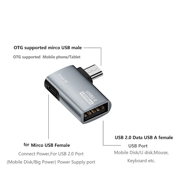 OTG-kabeladapter 4K 90 graders vinkel Strömförsörjd Micro USB till USB OT right one-size