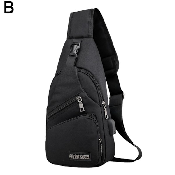 Herrslingväska med USB-laddning, bröstväska, crossbody-väska för män och pojkar black One-size