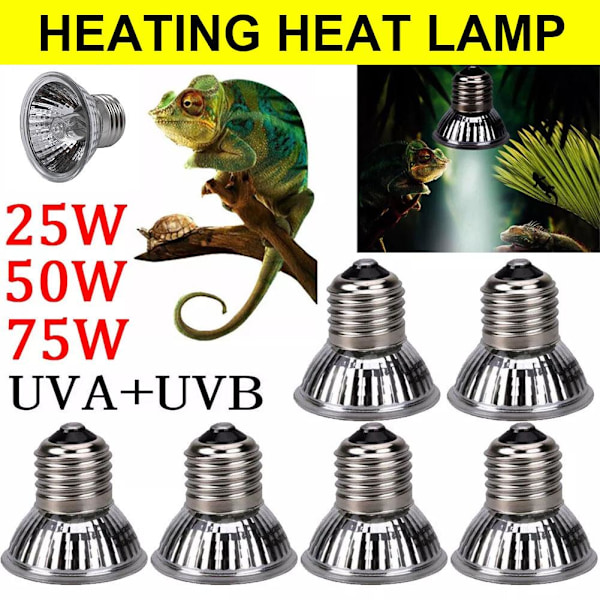 UVA+UVB 25W-75W Reptil Värmelampa Solplatslampa För Sköldpadda Ödla UK NY 50W 1pcs