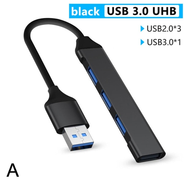 USB-C Typ C till USB 3.0 4Ports Hub Splitter För PC Mac Telefon Mac blackA usb