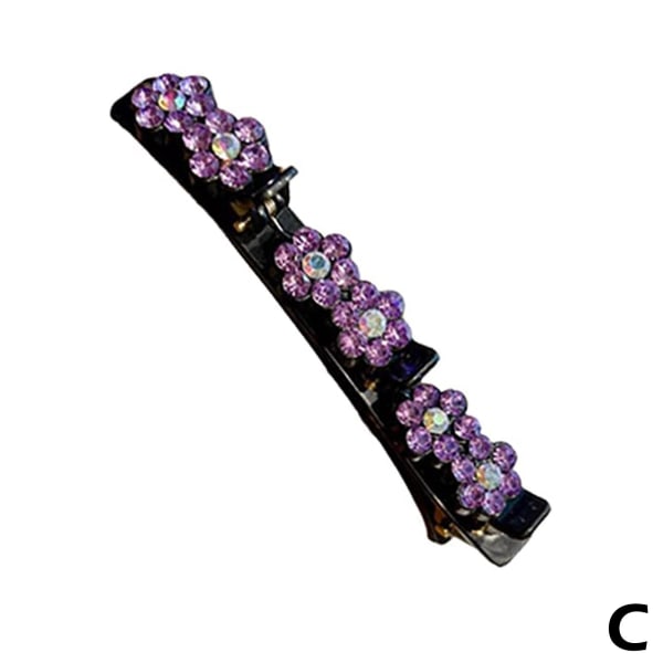Glittrande kristallsten flätade hårklämmor, dubbla luggar hårkl purple One-size