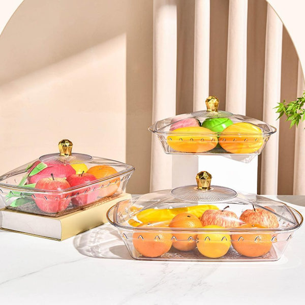 Transparent Fruktskål Med Lock Tårtfat Partybricka Snacks Serveringshållare Displayställ Q9c1 transparentC L