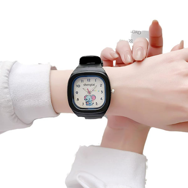 Söt Elefant Fyrkantig Klocka Silikonarmband Barnklocka Unisex Hot G6 Black One size