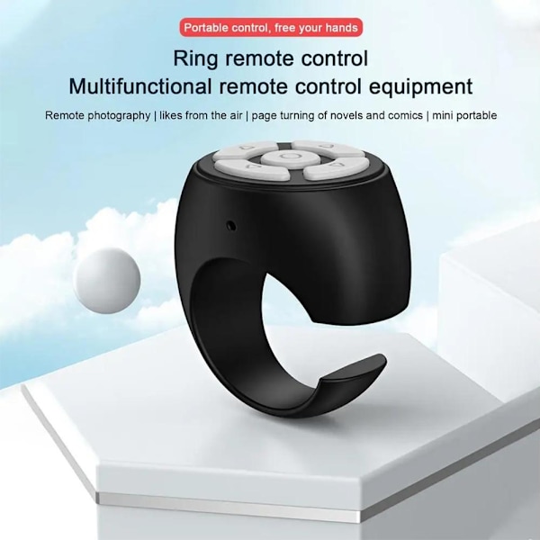 Fingertopps Trådlös Bluetooth Fjärrkontroll, Kreativ Fjärrkontroll Scrollring, Trådlös Kamera Fjärrutlösare, Video Fjärrkontroll App Sida Vänd black one-size 2pcs