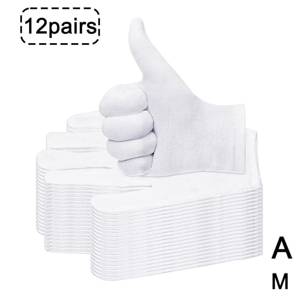12 par Vita Bomullshandskar För Trädgårdsarbete, Torra Händer, Foder Tyg, Män, L9U6 whiteB XL12pcs