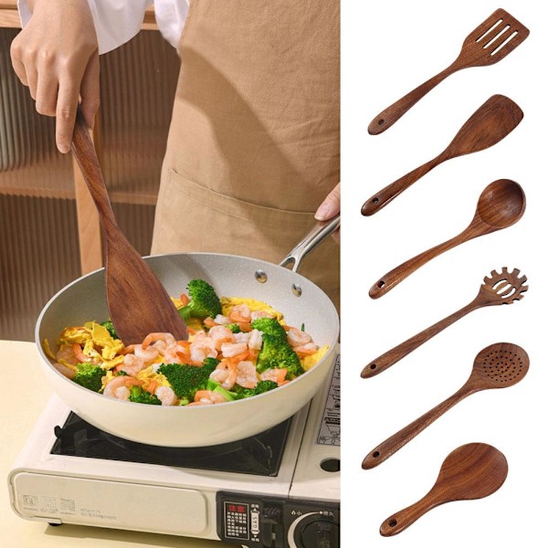 1 st Trä Köksredskapsset, Svart Valnöt Trä Långa Skedar Spatel Handtag Y5Y7 ladle 1pcs