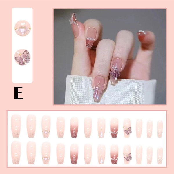24st Fake Nails Set med lim Långa naglar Skönhet DIY Nail Art Ar 5 one-size