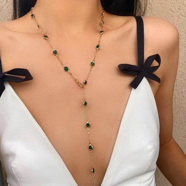Klassisk Y-formad halsband för kvinnor Långt glashalsband Min G 1pcs