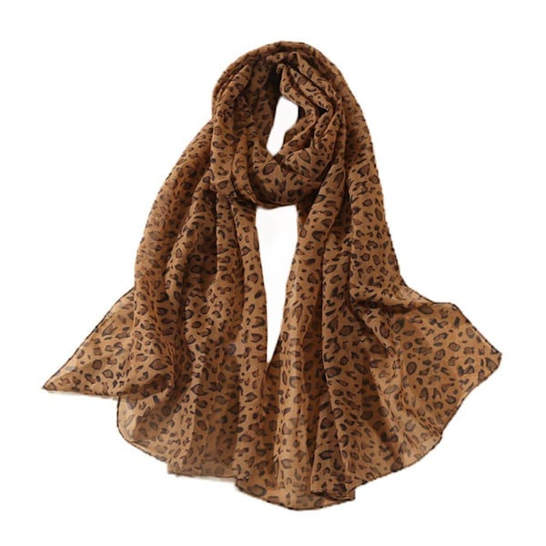Tryckt Voile Leopard Sjal Lång Bred Chiffong Scarves Hijab Muslim Kvinnor Mode R7I1 coffee 50*160cm