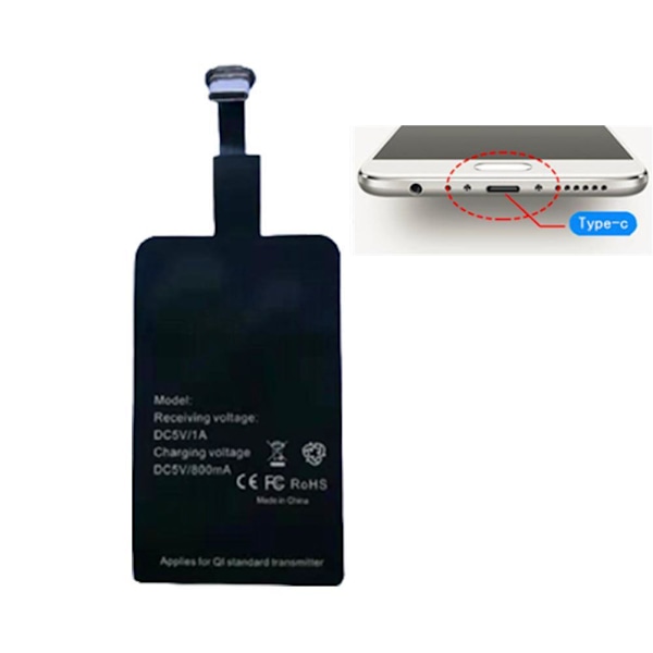 För Android Type C USB Trådlös Laddare Mottagare Adapter Snabbladdningsplatta blackC Type-C