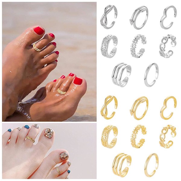 Set Damringar Fot Tåring Flickas Fotring Sommarmode Finger Barfota Ring Öppen O7o4