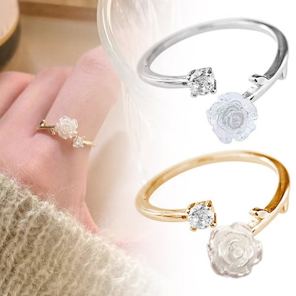 Mode Ros Blomma Ringar För Kvinnor Koreansk Öppning Justerbar Nytt Finger E2F3 A One size