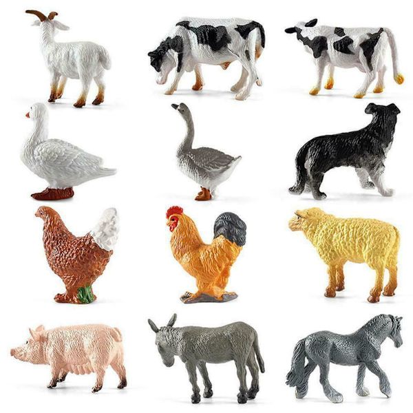 Leksaksfigurer Bondgårdsdjur Realistiska Actiondjur i Dekor 12-pack Set Carry N A9Y7