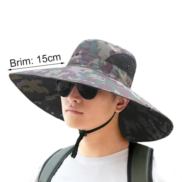 Fiskehatt för män med stor brätte, sommarsolskydd vikbar kamouflage F9 Khaki 1pcs