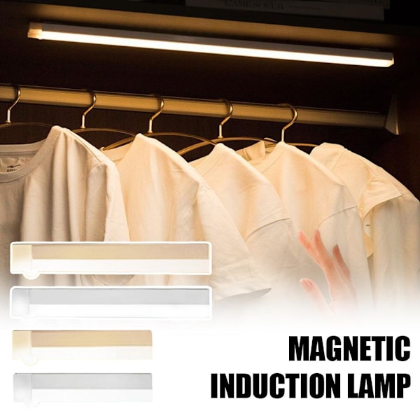 Skåpbelysning LED med Rörelsesensor, Magnetisk, Trådlös, Dimbar, Under Bänkbelysning, Automatisk På/Av, Självhäftande White 10cm