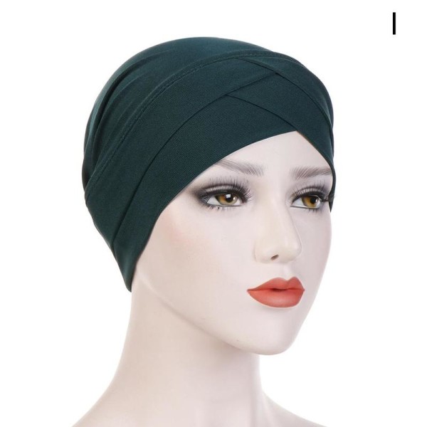 Dam Elegant Stretchy Hat Turban Panne Cross India Hat Hea dark green I