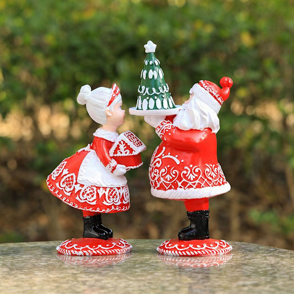 RJSQAQE Pepparkakshus juldekoration, Resin Mr.Santa och Mrs.Santa brown 1 set