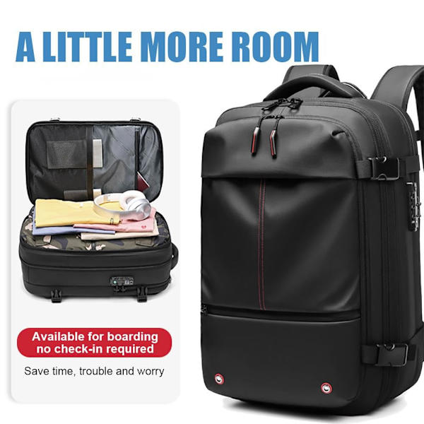 Vacpack Ryggsäck, Expanderbar Ryggsäck Med Vakuumkompression, Stöldskydd Vacpack Rese Vakuum Ryggsäck, Res med Lätthet och Maximera Utrymmet Black onesize
