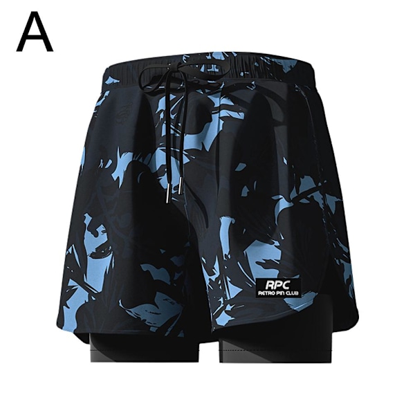 Badbyxor med Kompressionsfoder Stretch Herr Badkläder 2 i 1 Snabbtorkande A7 Black 4XL(recommended165-185 pounds)